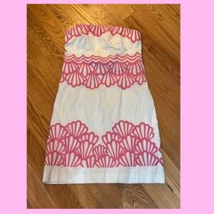 Lilly Pulitzer White with Pink Embroidery Strapless Mini Dress Size 6